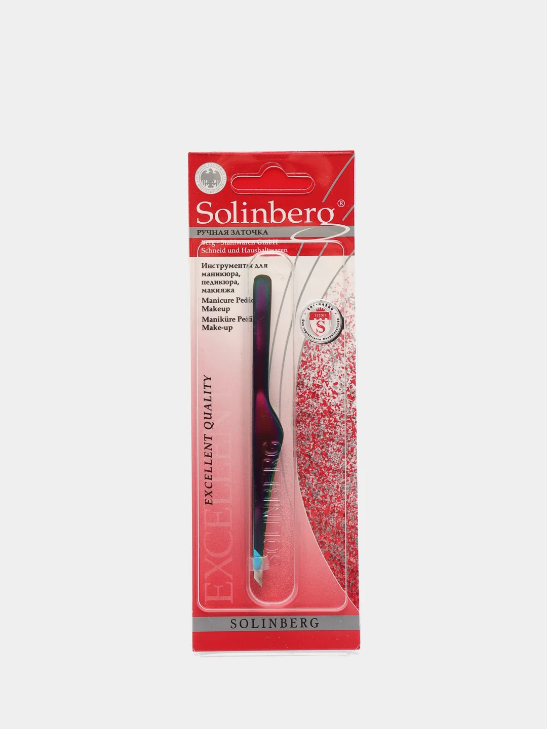 Радужный пинцет для бровей Solinberg скошенный, ручная заточка
