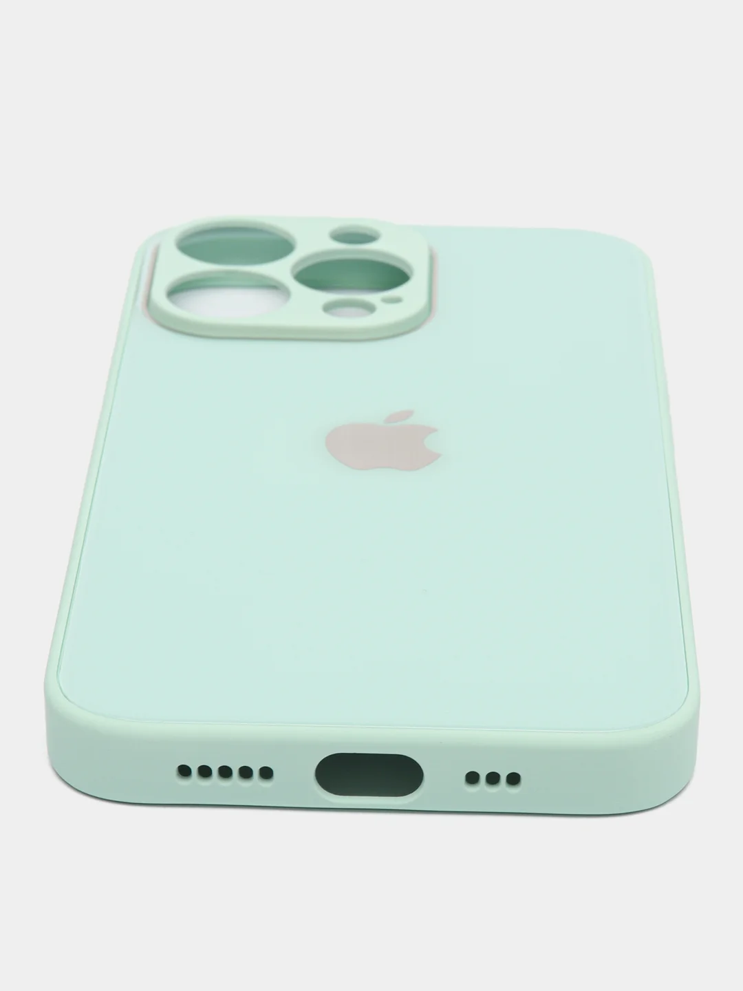 Бирюзовый чехол силиконовый со стеклянной панелью для iPhone 13 Pro