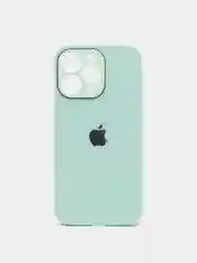 Бирюзовый чехол силиконовый со стеклянной панелью для iPhone 13 Pro