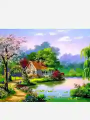 Синий алмазная мозаика без подрамника "Пейзажи", 30*40 см