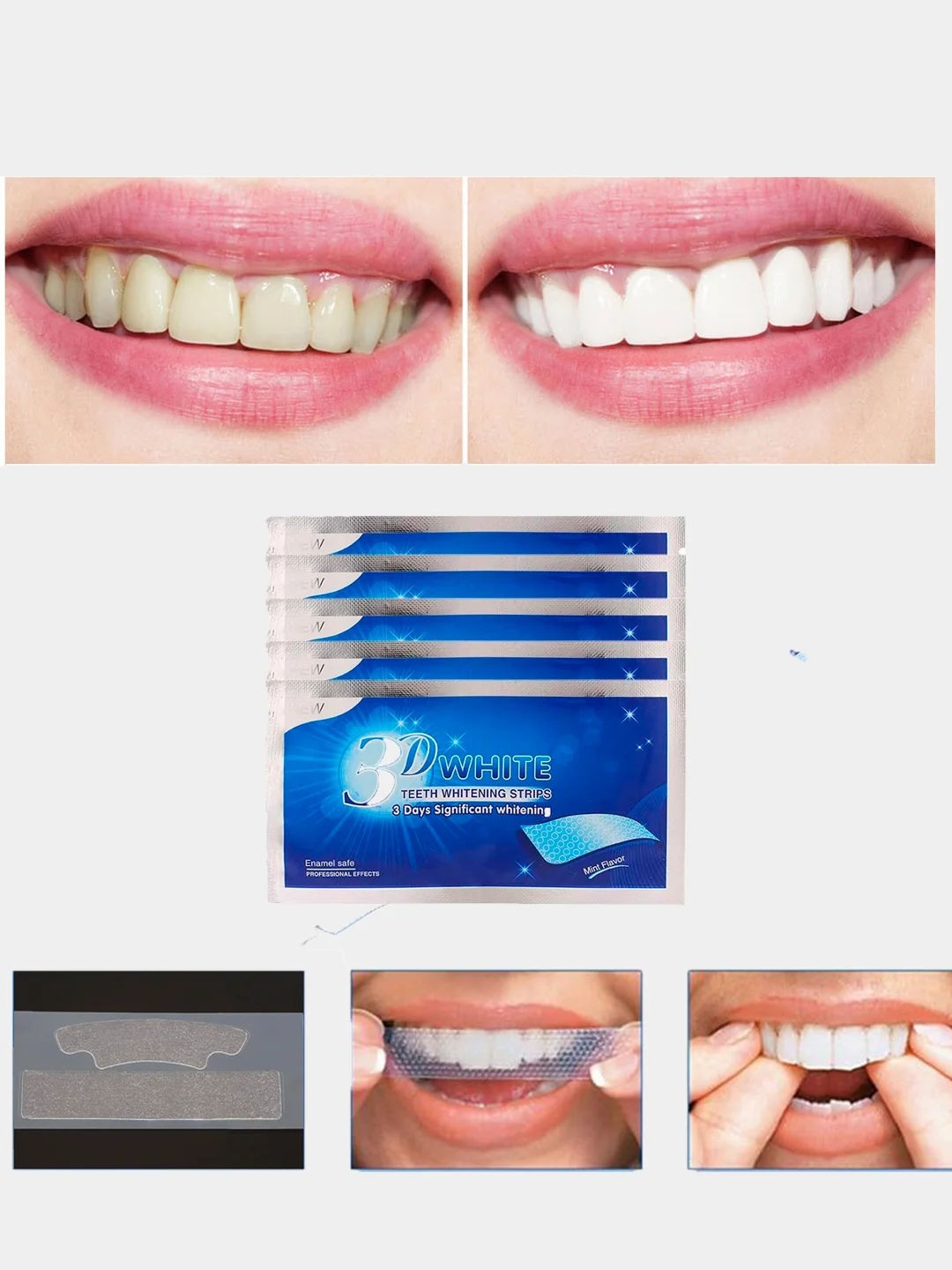 Отбеливающие полоски для зубов 3D White, 7 штук