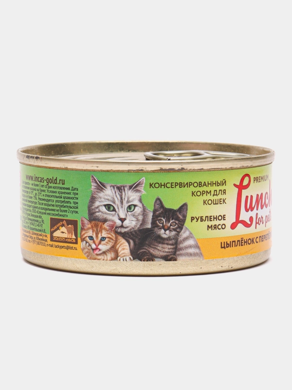 Корм для кошек Lunch for pets цыпленок с перепёлкой, рубленое мясо, консервы 100гр