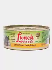 Корм для кошек Lunch for pets цыпленок с перепёлкой, рубленое мясо, консервы 100гр