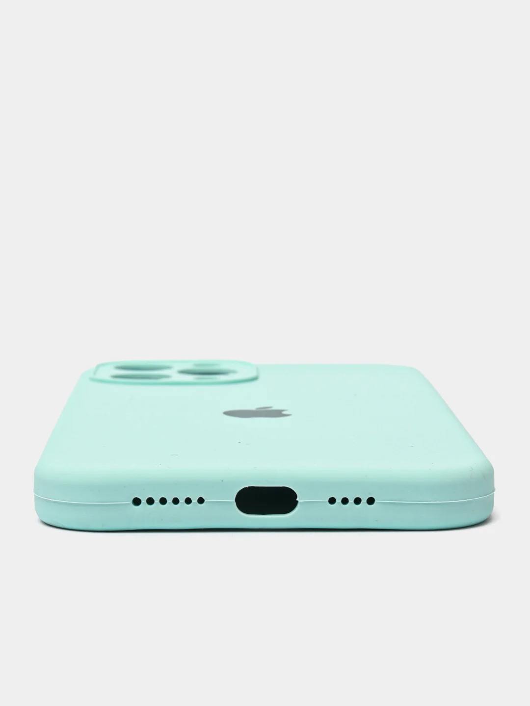 Бирюзовый чехол Silicone Case для iPhone 12 Pro Max с логотипом закрытый низ