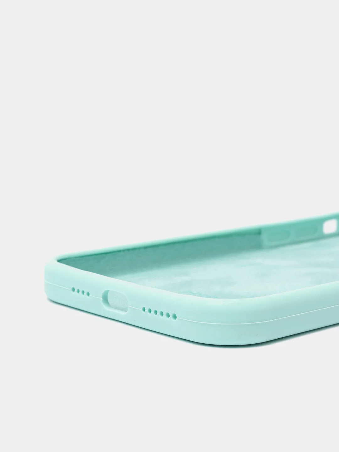 Бирюзовый чехол Silicone Case для iPhone 12 Pro Max с логотипом закрытый низ