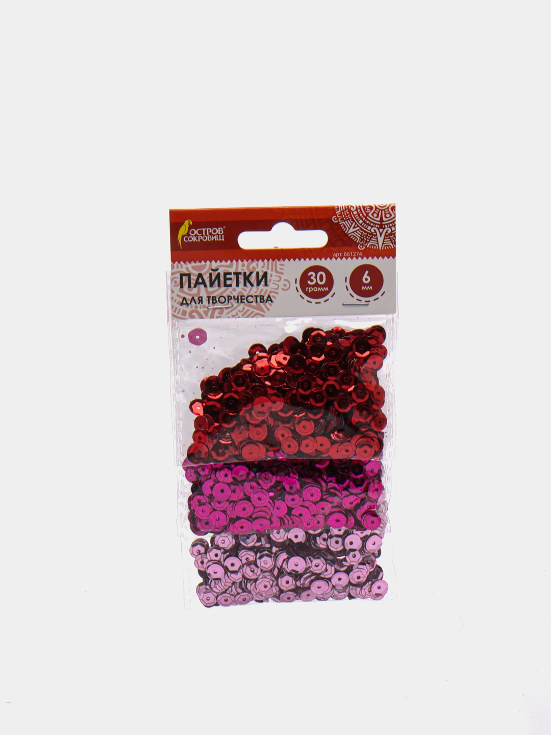 Пайетки для творчества "Классика", оттенки красного, 6 мм