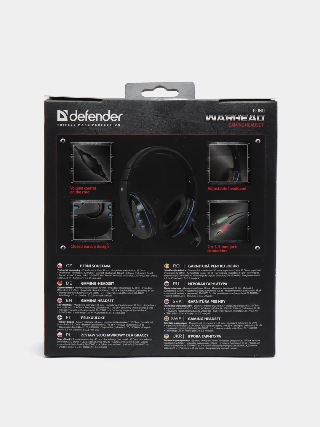 Черный игровые наушники  с микрофоном Defender, черный+синий, кабель 2,5 м