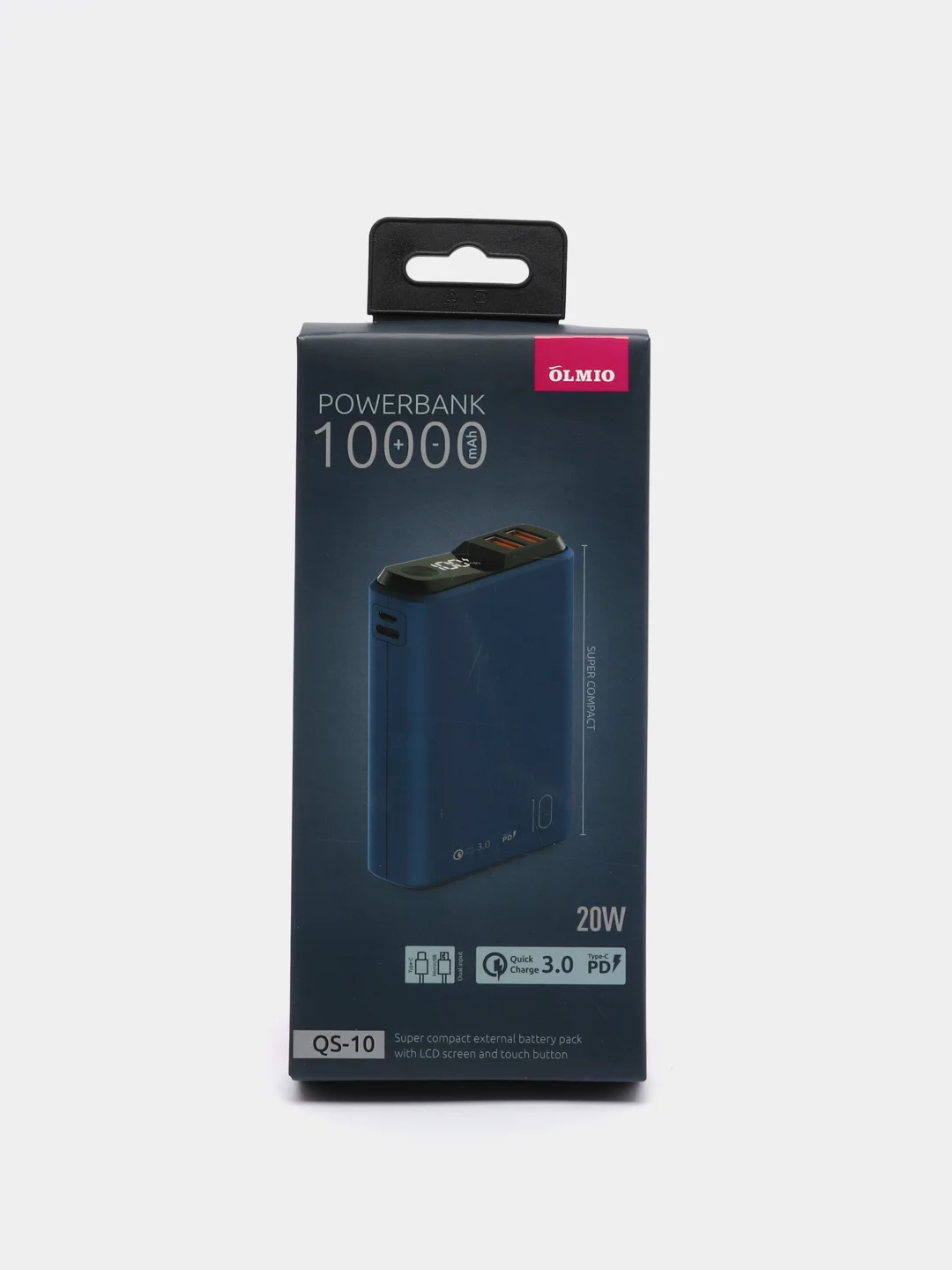 Серый внешний аккумулятор Olmio QS-10, 10000 mAh, с быстрой зарядкой 18W