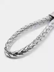 Серебряный брелок кожаный плетеный с кольцом, 3 цвета
