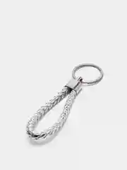 Серебряный брелок кожаный плетеный с кольцом, 3 цвета