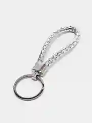 Серебряный брелок кожаный плетеный с кольцом, 3 цвета