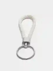 Белый брелок кожаный плетеный с кольцом, 3 цвета
