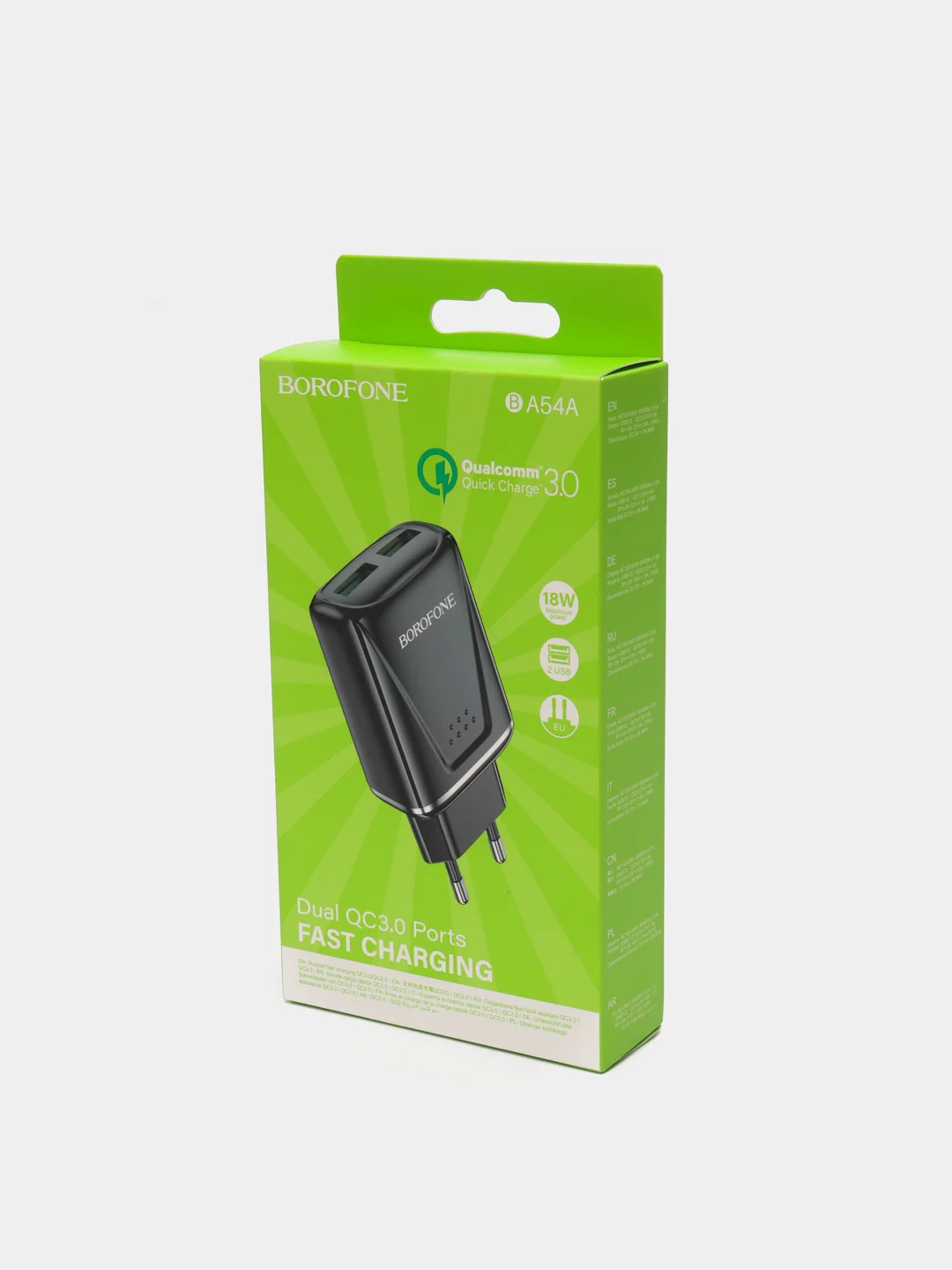 Черный блок питания 2USB 3A 18W Borofone BA54A, Зарядное устройство PD 18W+QC3.0 быстрая зарядка