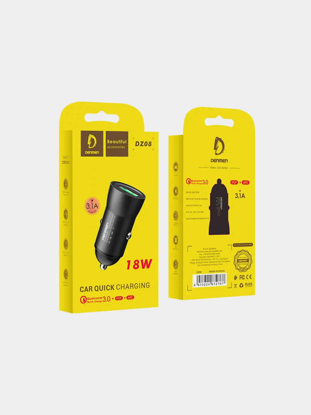 Автомобильное зарядное устройство Denmen DZ08, USB, 3.1A