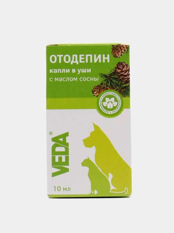 Капли в уши с маслом сосны Отодепин, гигиеническое средство для собак и кошек, 10 мл, VEDA