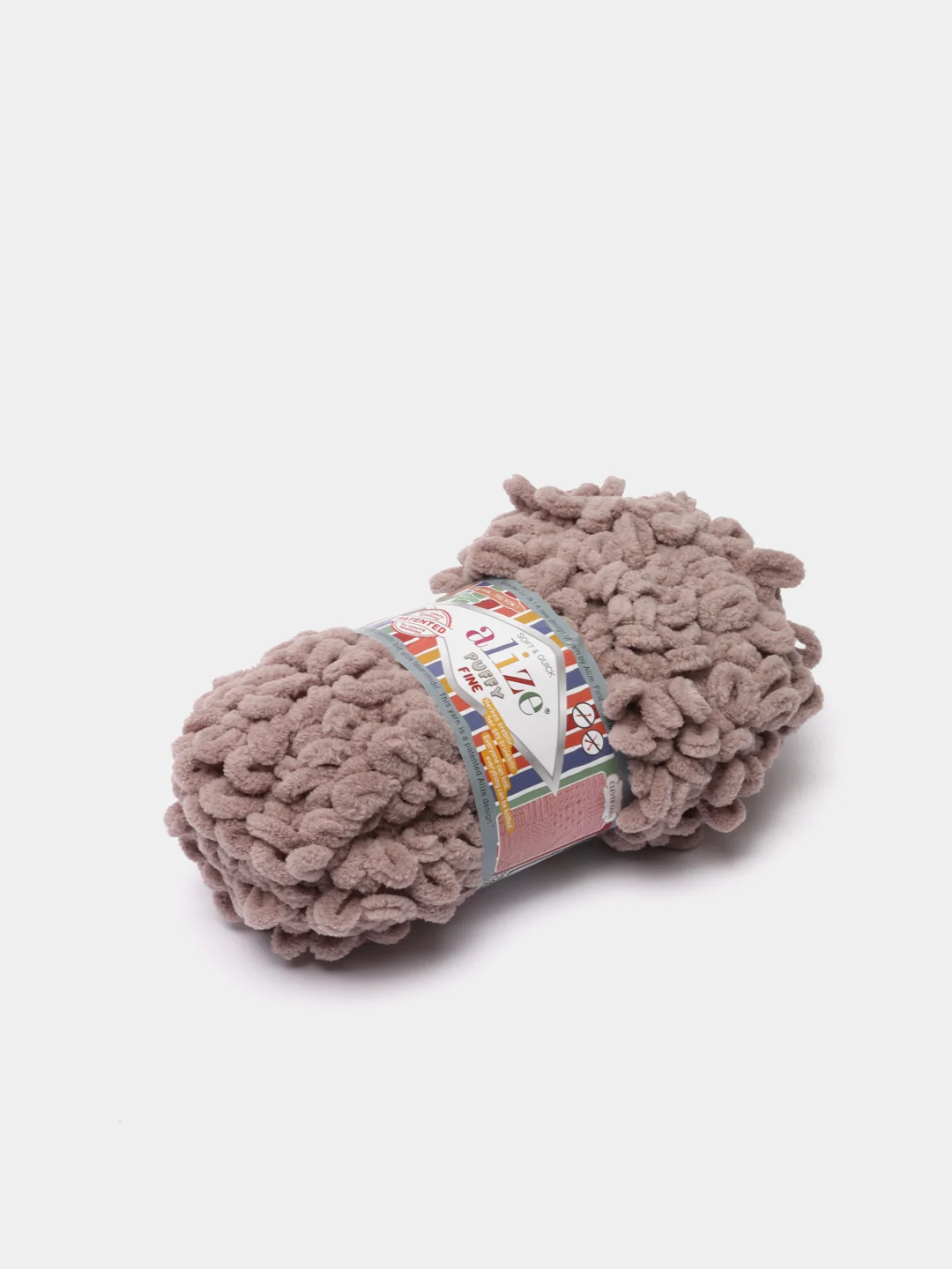 Светло-бежевый пряжа Alize Puffy Fine, маленькие петельки, микрополиэстер, 100 г, 14 м