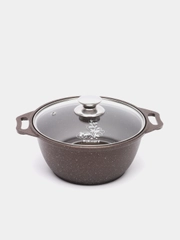 Кастрюля со стеклянной крышкой, кофейный мрамор, 2 л