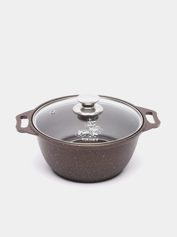 Кастрюля со стеклянной крышкой, кофейный мрамор, 2 л