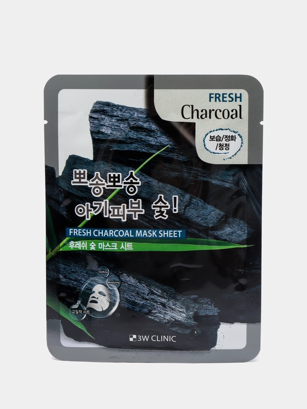 Тканевая маска для лица с древесным углем 3W Clinic Fresh Charcoal Mask Sheet, 23 мл
