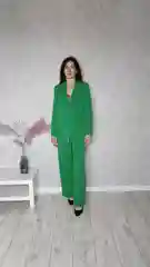 Лесной зеленый костюм женский классический, с брюками палаццо