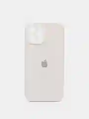 Белый чехол Silicone Case для iPhone 12 Pro Max с логотипом закрытый низ