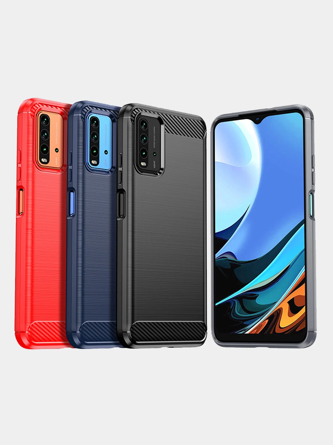Красный чехол для Xiaomi Redmi 9T, имитация вставок под карбон