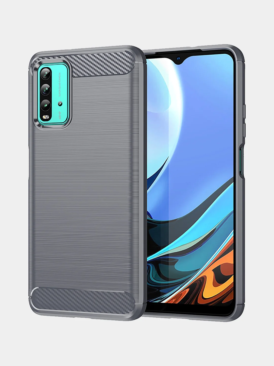 Серый чехол для Xiaomi Redmi 9T, имитация вставок под карбон