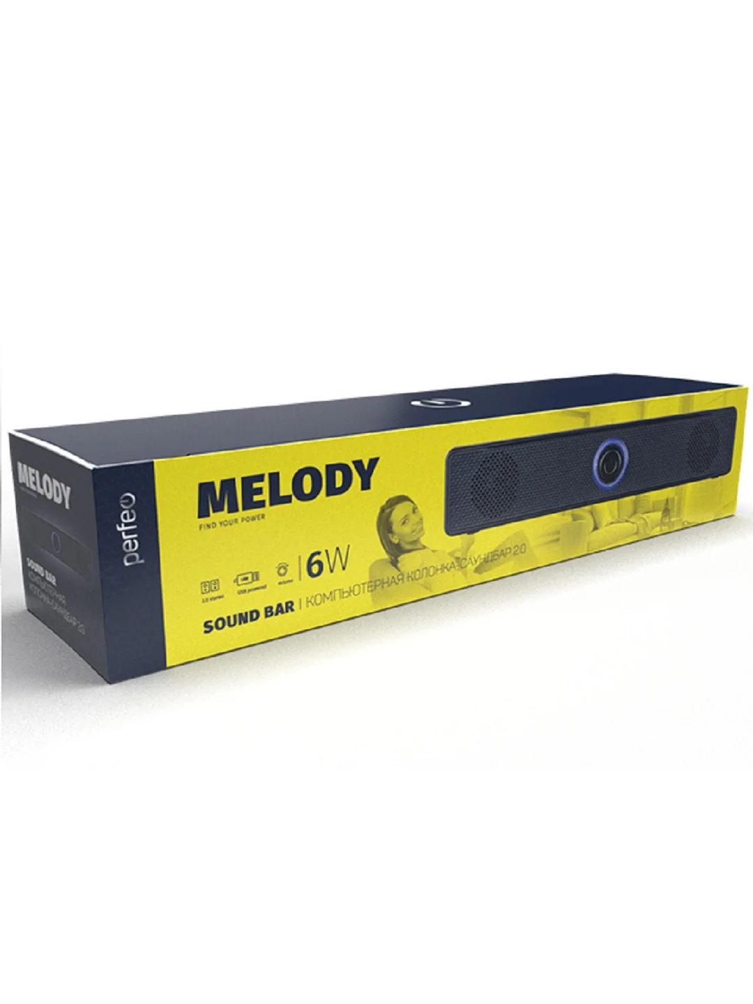 Черный perfeo компьютерная колонка-саундбар "MELODY", мощность 6 Вт, USB
