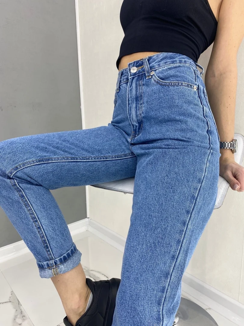 Голубой джинсы женские mom fit с высокой посадкой, голубые и синие