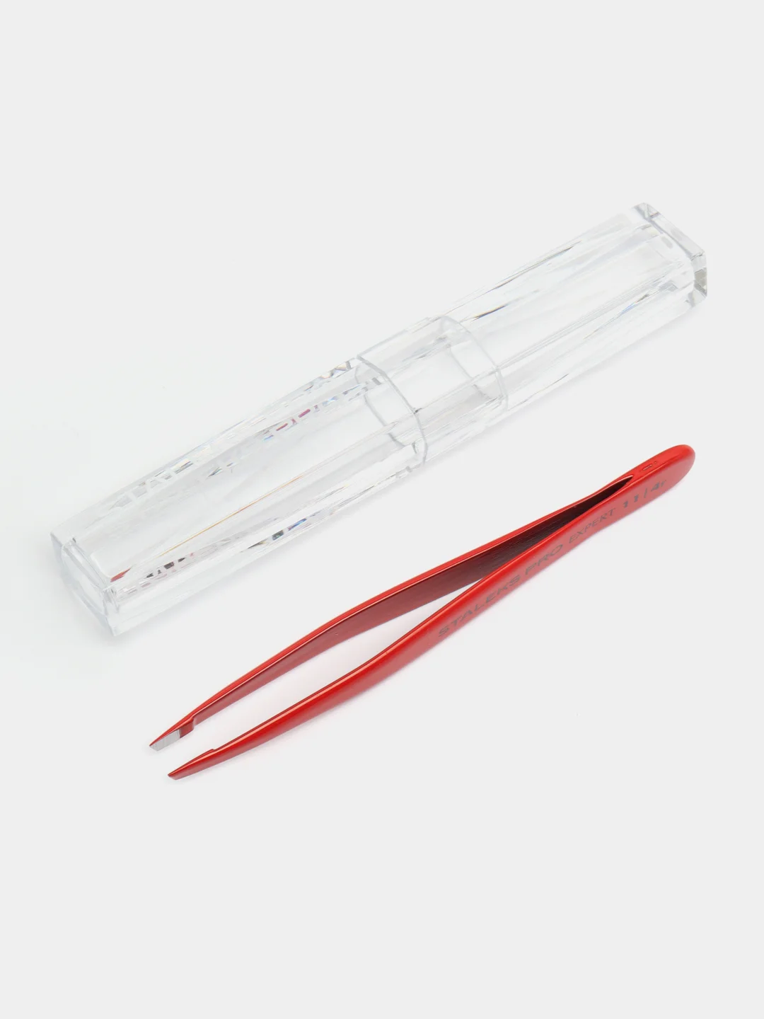 Красный пинцет скошенный для бровей Staleks Pro Expert 11 type 4, 11/4