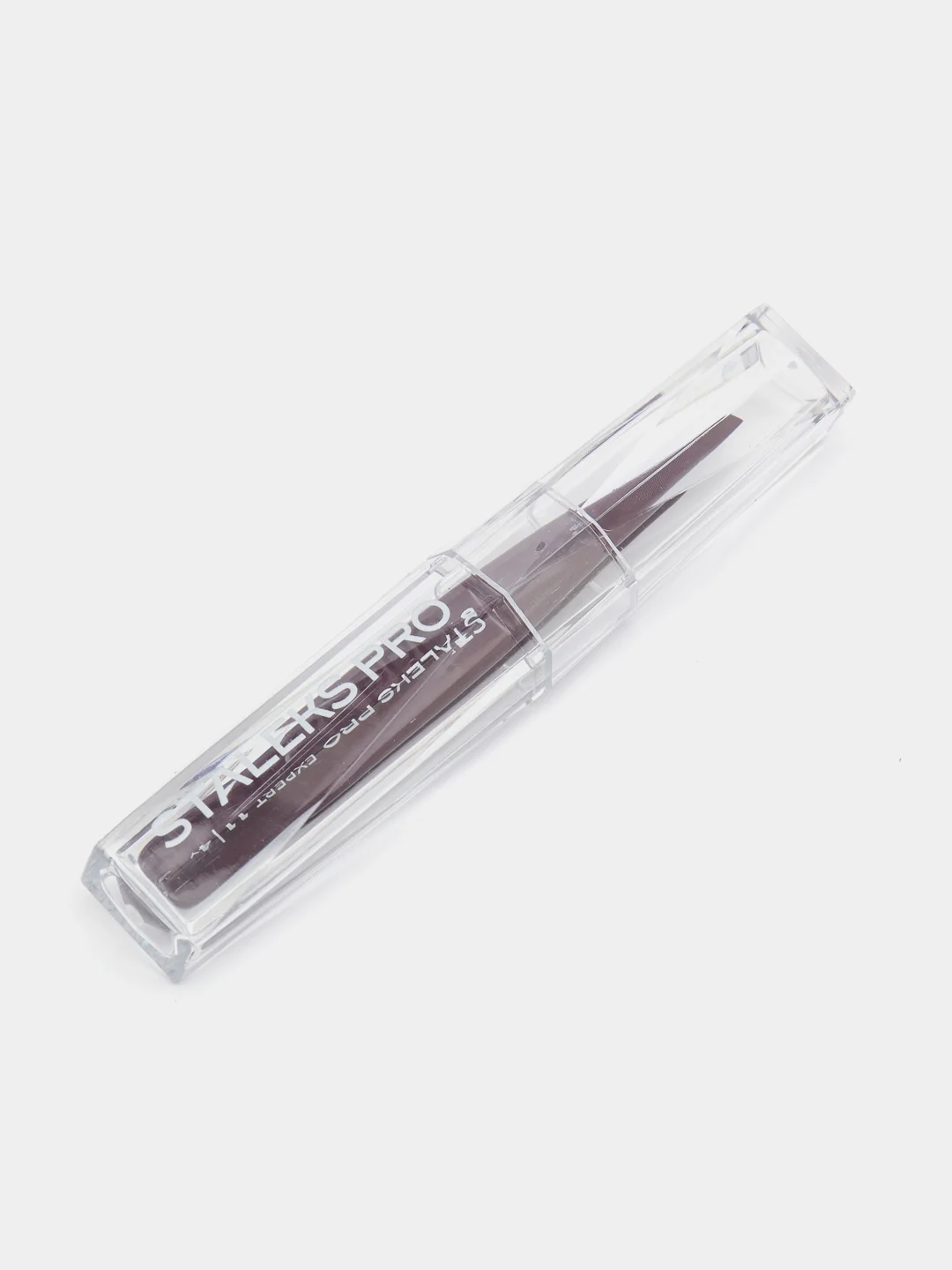 Фиолетовый пинцет скошенный для бровей Staleks Pro Expert 11 type 4, 11/4