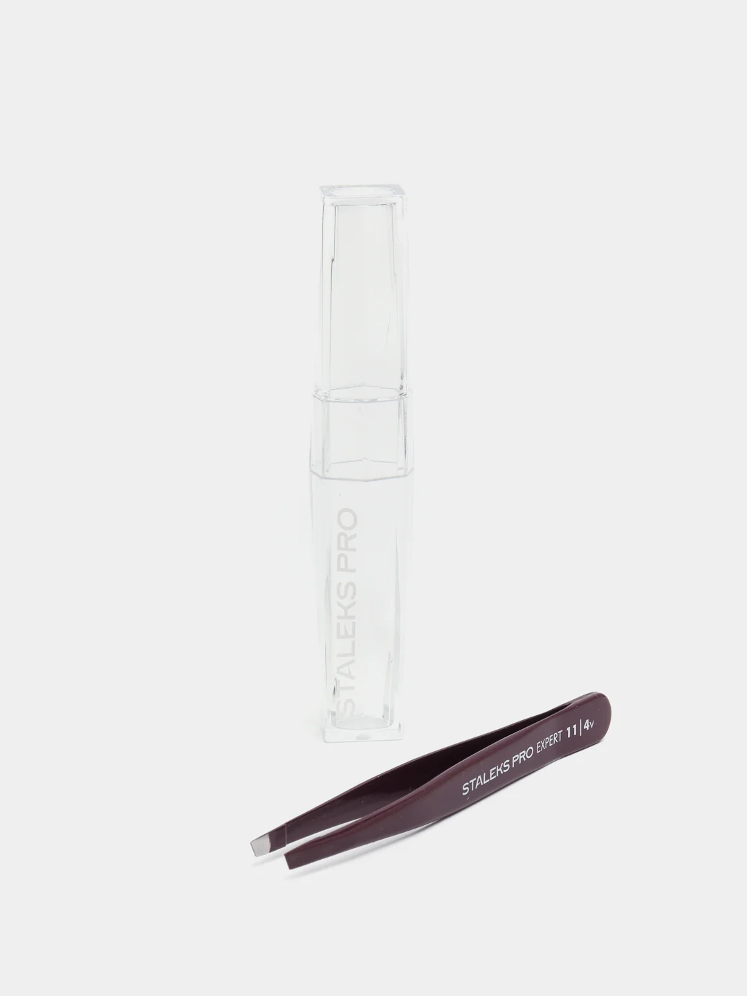 Фиолетовый пинцет скошенный для бровей Staleks Pro Expert 11 type 4, 11/4