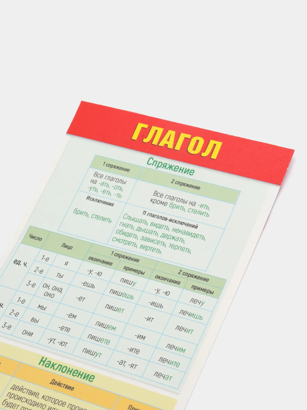 Обучающая карточка - шпаргалка двухсторонняя "Глагол.", 170*100 мм
