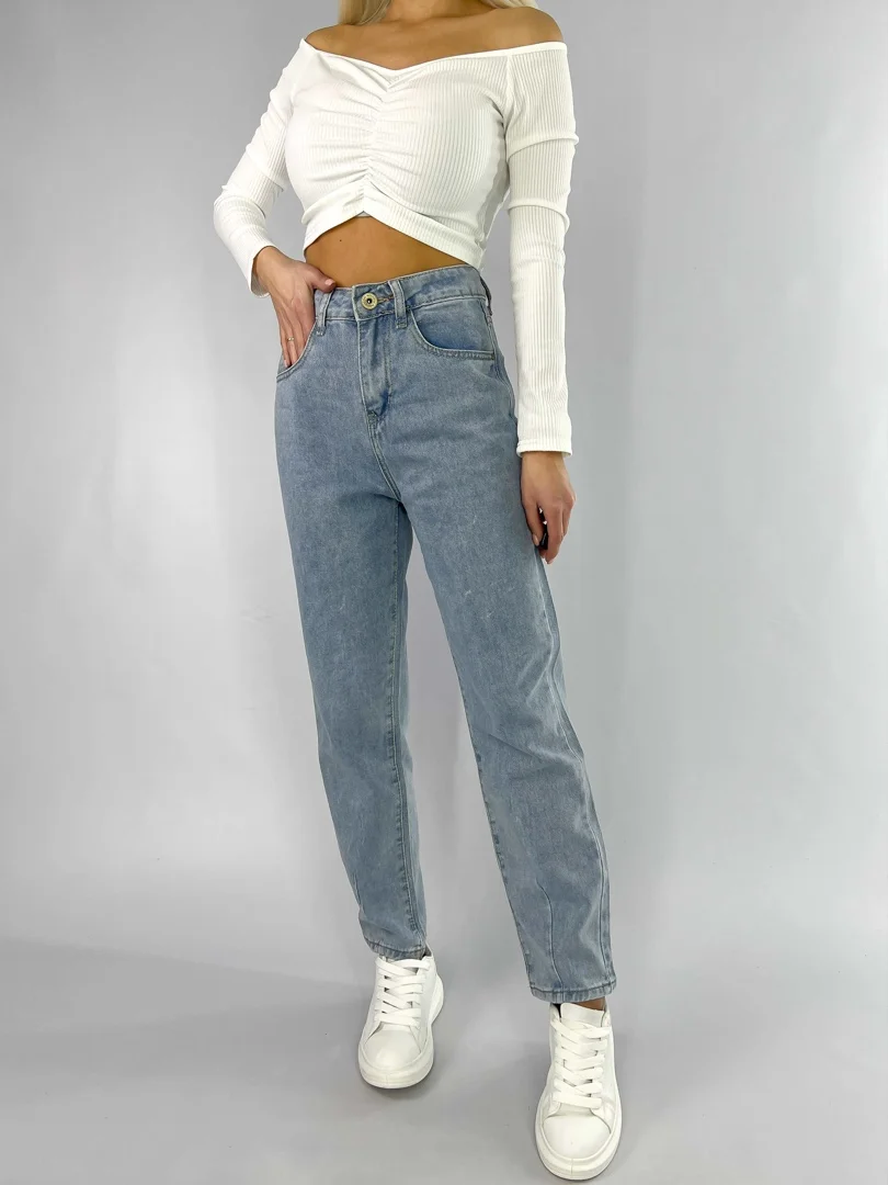 Светло-синий джинсы женские mom fit, с высокой посадкой, голубые и синие