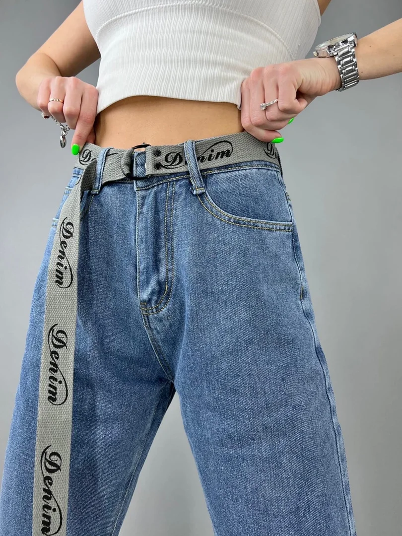 Синий джинсы женские mom fit, с высокой посадкой, голубые и синие