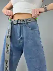 Синий джинсы женские mom fit, с высокой посадкой, голубые и синие