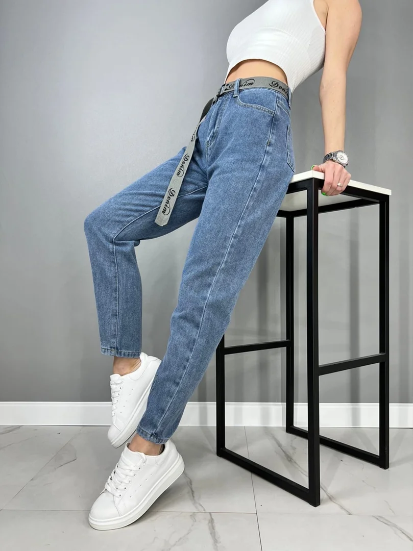 Синий джинсы женские mom fit, с высокой посадкой, голубые и синие