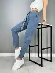 Синий джинсы женские mom fit, с высокой посадкой, голубые и синие