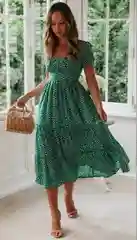 Зеленый платье женское летнее, в мелкий цветочек