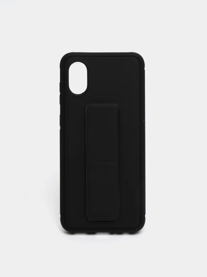 Черный чехол Samsung Galaxy A03 Core (Самсунг Галакси А03 Кор) силиконовый под кожу с подставкой