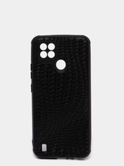 Чехол Realme C21  Реалми С21 черный силиконовый плетеный под кожу