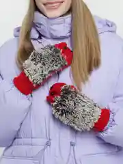 Красный варежки милые, перчатки теплые в виде "Ежика" зимние, женские