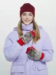Красный варежки милые, перчатки теплые в виде "Ежика" зимние, женские