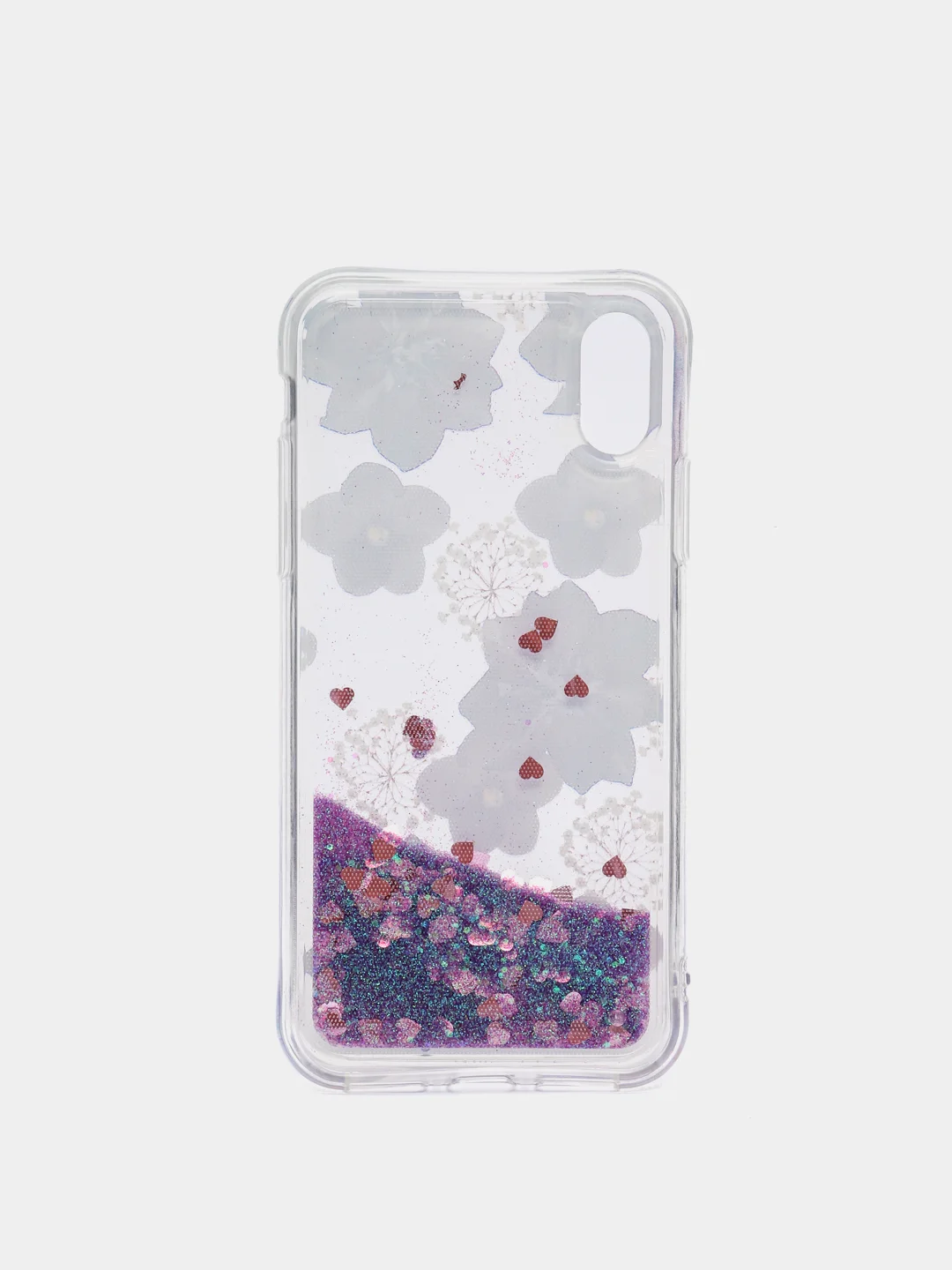 Лавандовый чехол iPhone X / Xs силиконовый переливающийся жидкий с блестками