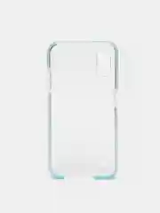 Голубой чехол силиконовый прозрачный на Samsung A01, с цветной вставкой