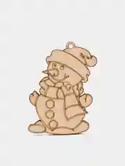 Бежевый новогодняя елочная игрушка деревянная "Снеговик"