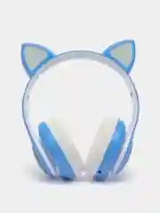 Светло-синий наушники беспроводные Bluetooth с кошачьими светящимися ушками