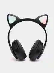Черный наушники беспроводные Bluetooth с кошачьими светящимися ушками
