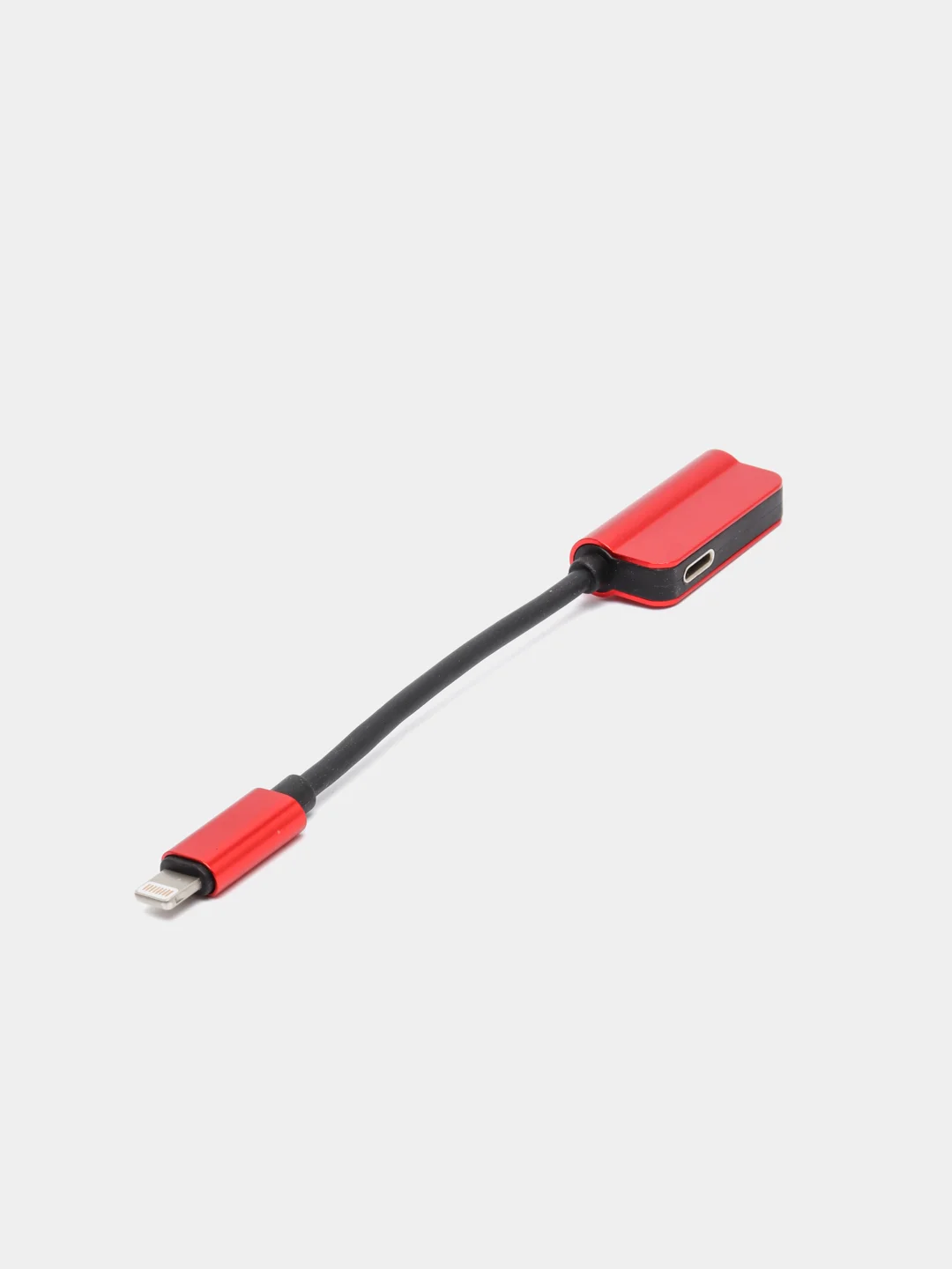 Красный переходник адаптер 2в1 для наушников AUX аукс 3.5 мм и Lightning iPhone на айфон