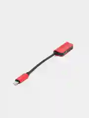 Красный переходник адаптер 2в1 для наушников AUX аукс 3.5 мм и Lightning iPhone на айфон